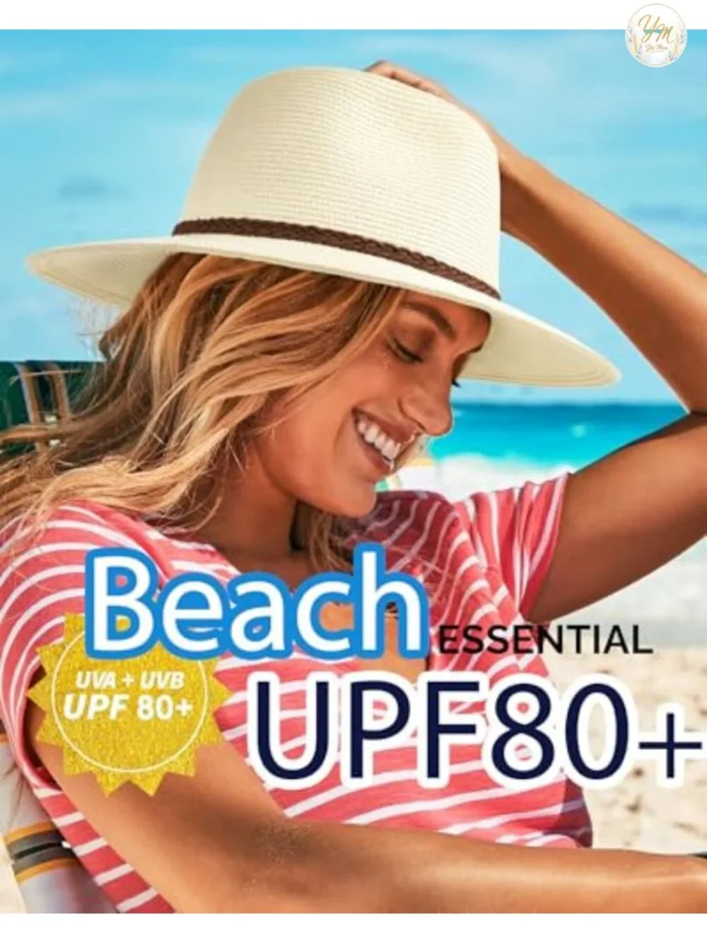 Packable Wide Brim Sun Hat for Women, UPF 50+ Straw Fedora